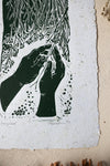 Saving seed - Handmade lino print on nettle infused recycled paper