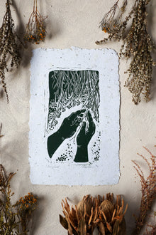  Saving seed -  Handmade lino print on nettle infused recycled paper
