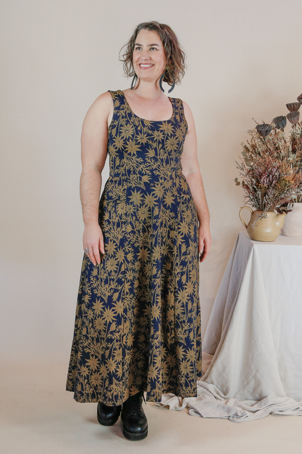 Flow Dress - Gold Flannel Flower Dalee Ella Prints Flow Dress - Gold Flannel Flower Dalee Ella Prints