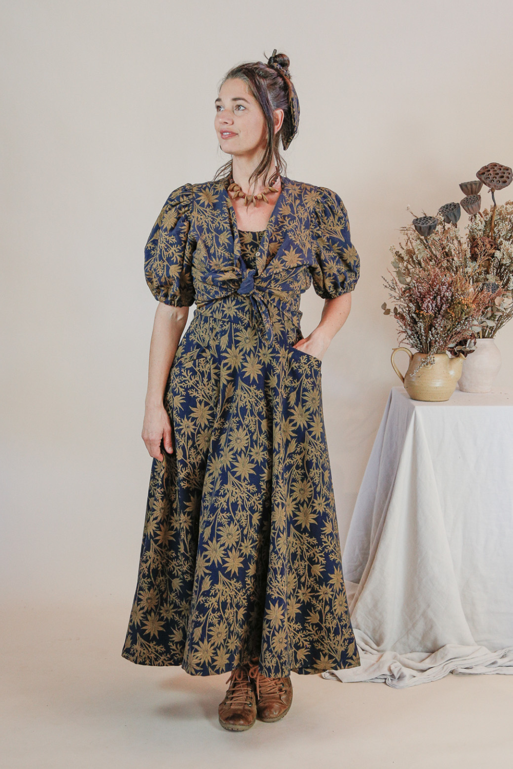 Flow Dress - Gold Flannel Flower Dalee Ella Prints Flow Dress - Gold Flannel Flower Dalee Ella Prints