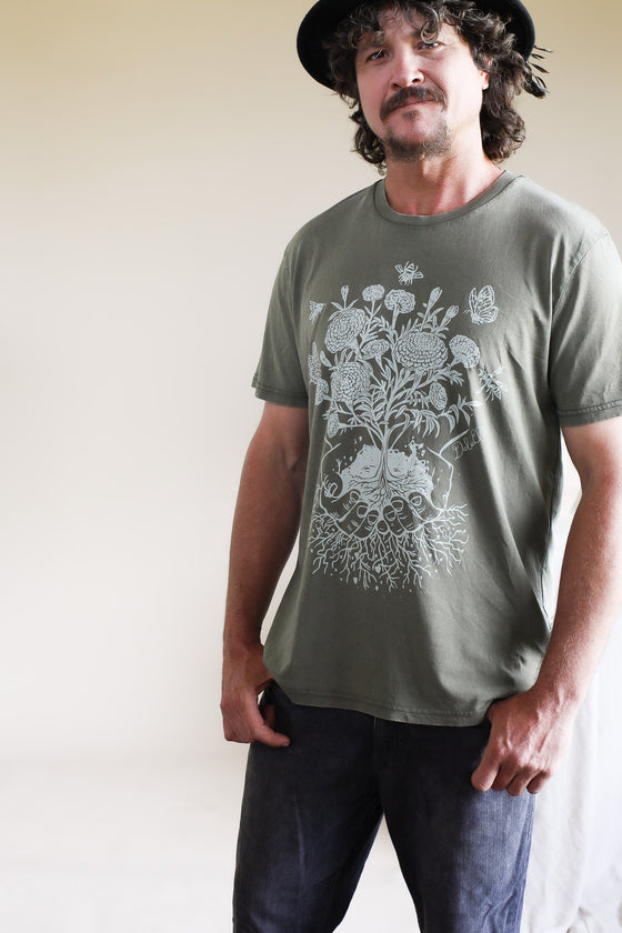 Organic Cotton Unisex Tee - Marigold connection Print