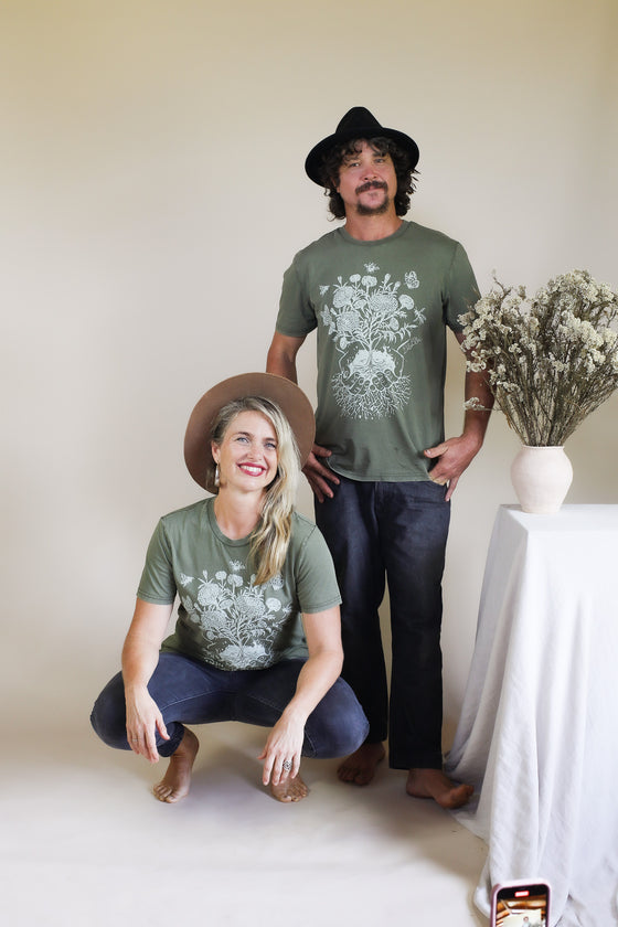 Organic Cotton Unisex Tee - Marigold connection Print