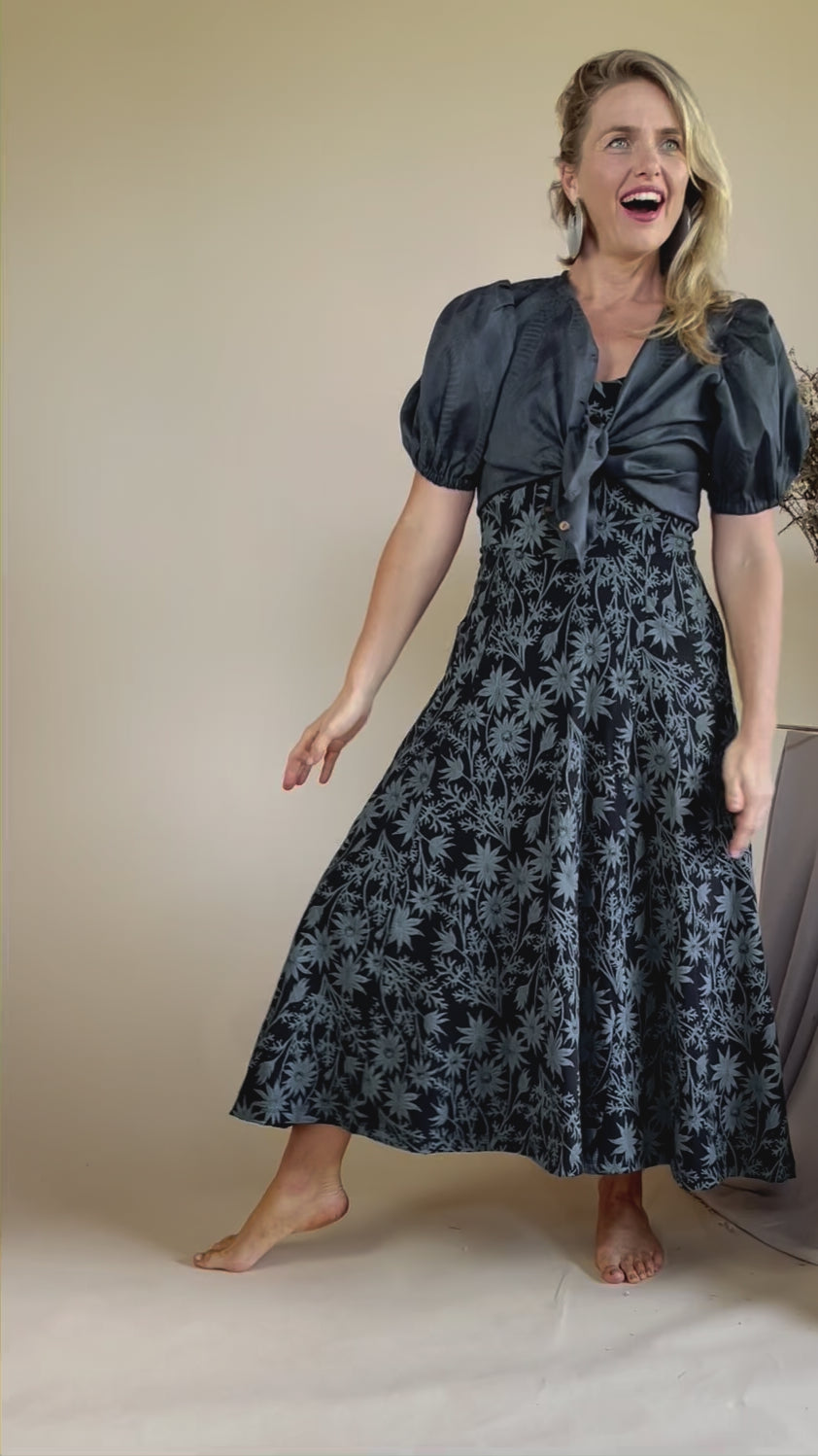 Linen Puff Top - Subtle Diamond Python Print