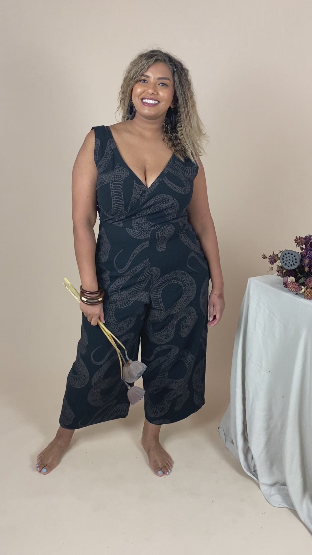 Wide Leg Jumpsuit - Diamond Python Print (size 20)