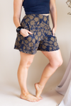 High Waisted Shorts - Gold Flannel Flower Print