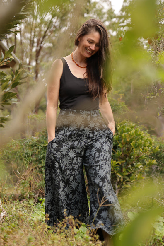 Wide Leg Pants - Flannel Flower Print